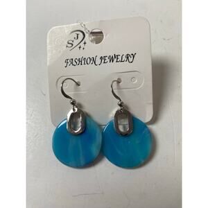 90s Bright Blue & Silver Tone Drop Earrings